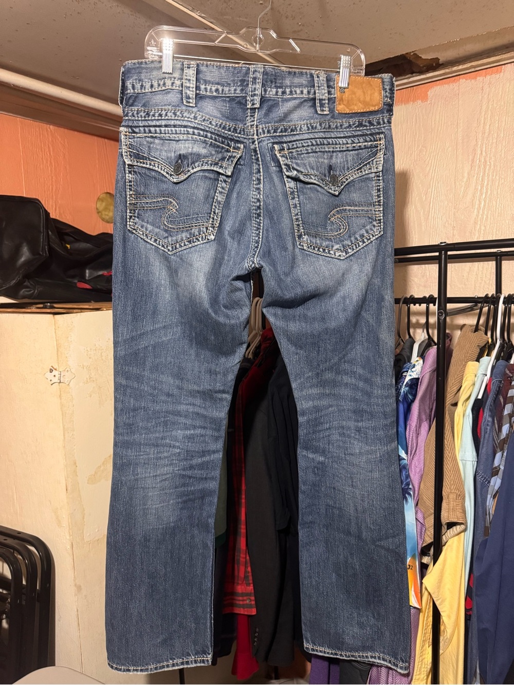 Silver Jeans Co Zac Flap Mens 33x32 Blue Bootcut Pockets Embroidered Western Y2K - Picture 7 of 11